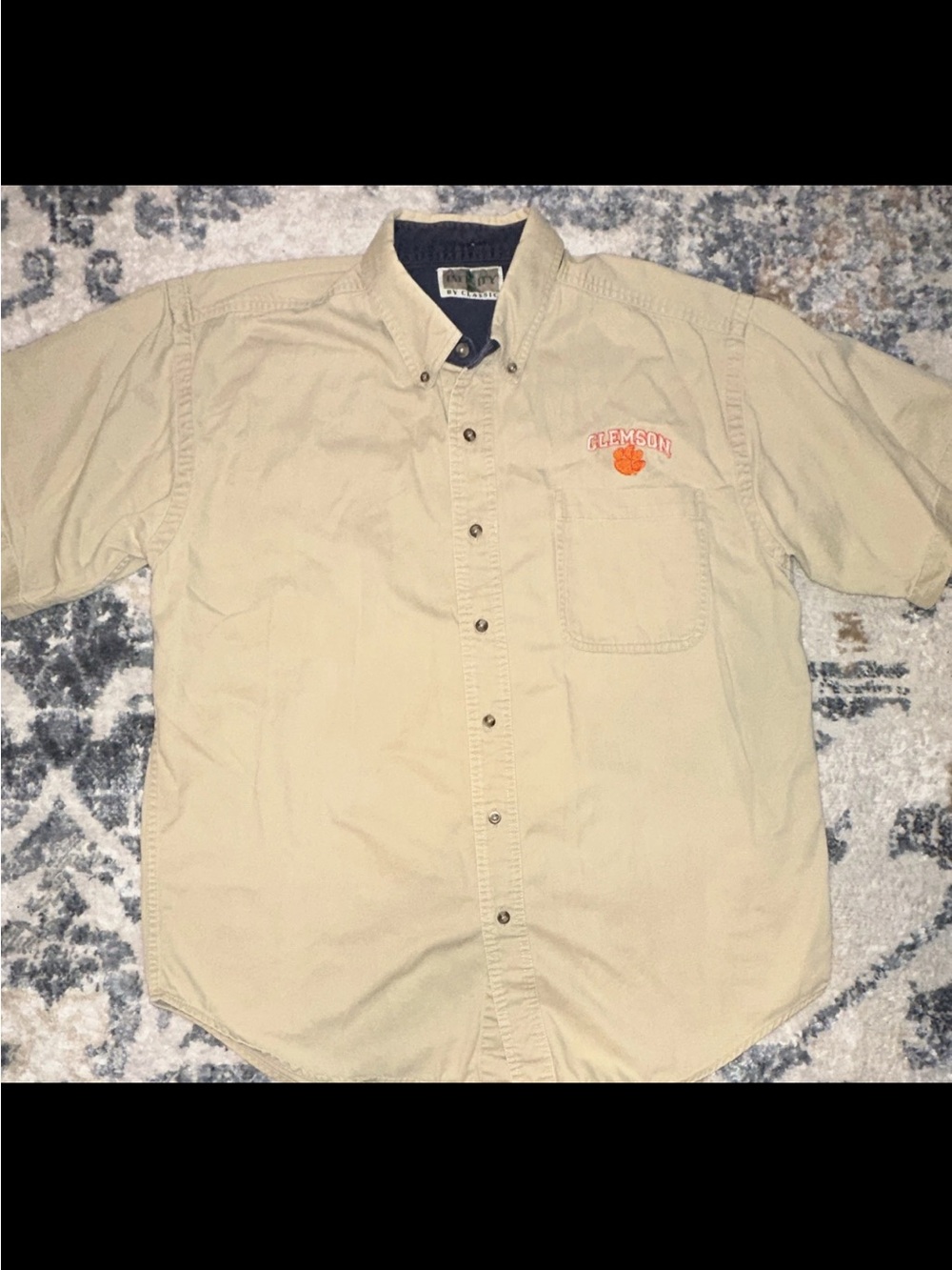 INFINITY Khaki Short-Sleeve Button-Down Shirt with Orange Clemson Logo